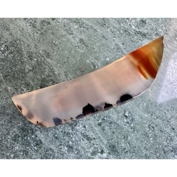 Vintage MONTANA MOSS AGATE Tie Clip Crescent Shaped Yellowstone River Chalcedony - Picture 7 of 16